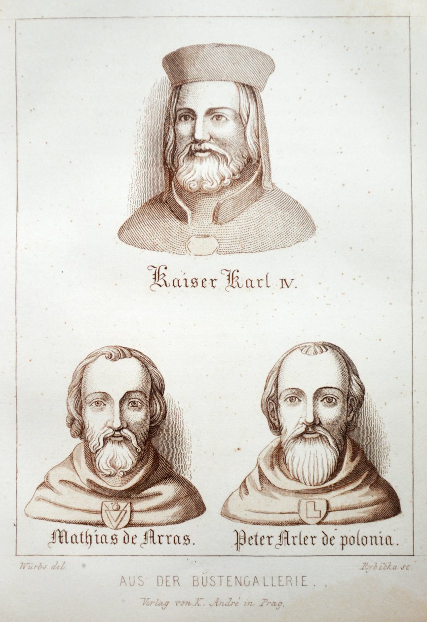 Illustration du livre Der Dom zu Prag de 1858, montrant les bustes dans la galerie de la cathédrale Saint-Guy - Karl Wurbs