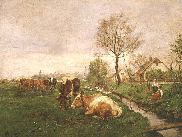 Paysage avec des vaches et un ruisseau - Karl Stuhlmuller