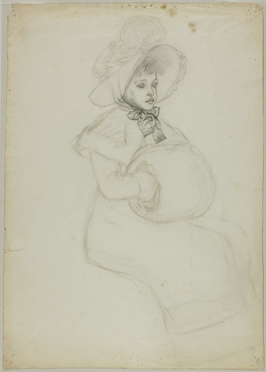 Fille assise avec une moufle - Kate Greenaway