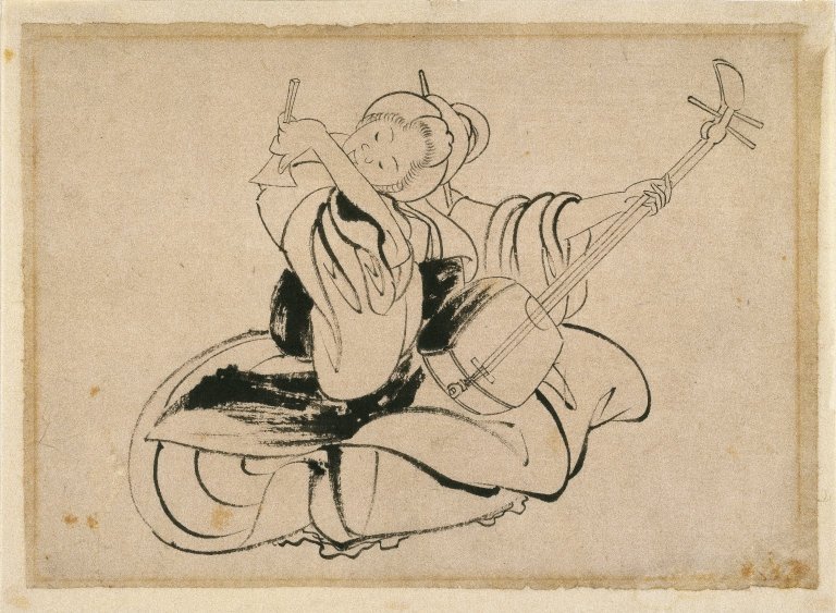 Femme assise avec un shamisen - Katsushika Hokusai