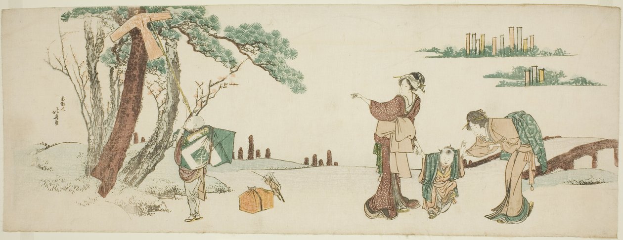 Garçon lâchant un cerf-volant - Katsushika Hokusai