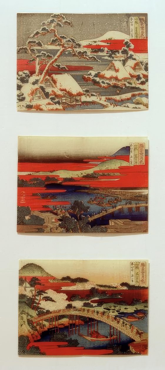 Neige, lune et fleurs dans de beaux paysages - Katsushika Hokusai