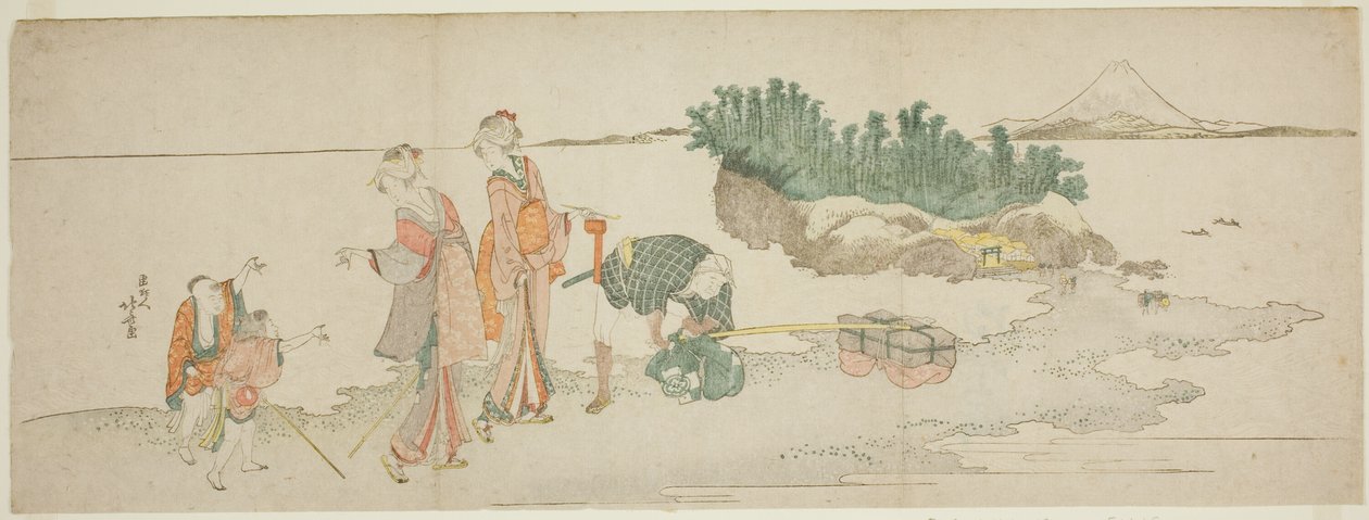 Visiteurs à Enoshima - Katsushika Hokusai