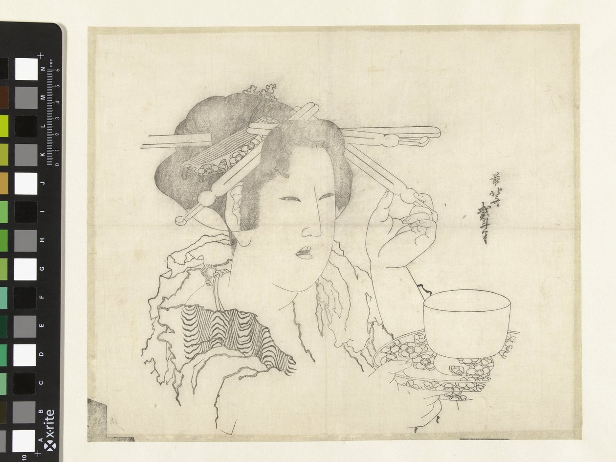 Femme avec une tasse de thé - Katsushika Hokusai