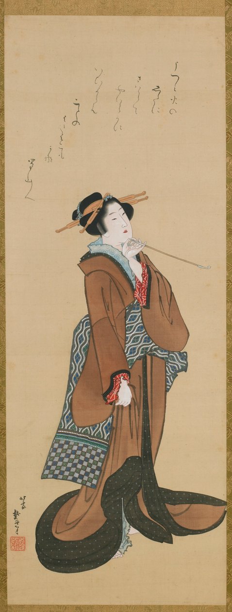 Femme tenant une pipe à tabac - Katsushika Hokusai