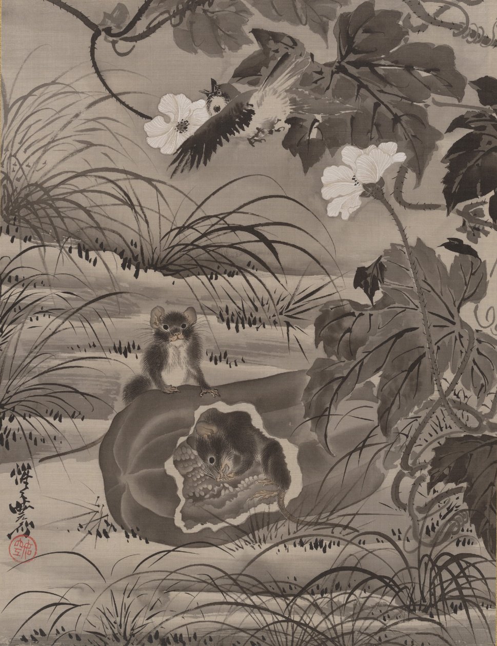 Souris dans un melon, vers 1887 - Kawanabe Kyosai