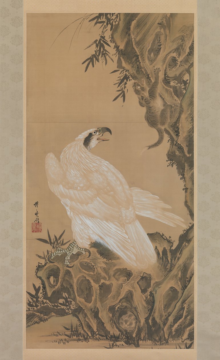 Aigle blanc observant un lion de montagne - Kawanabe Kyosai