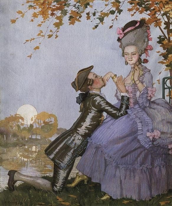 Un jeune homme et une dame - Konstantin Andreevic Somov