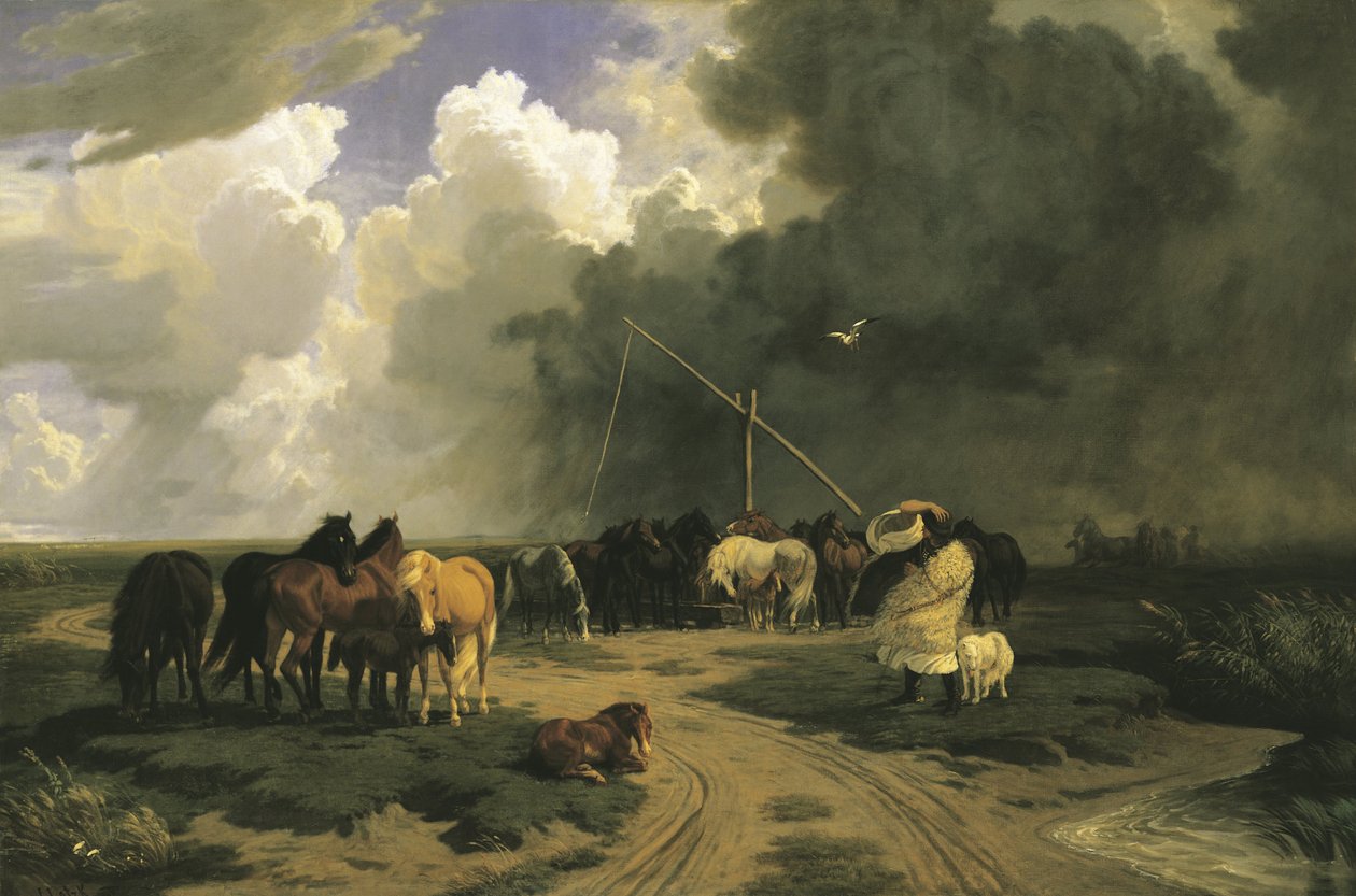 Chevaux sous une Tempête - Károly Lotz