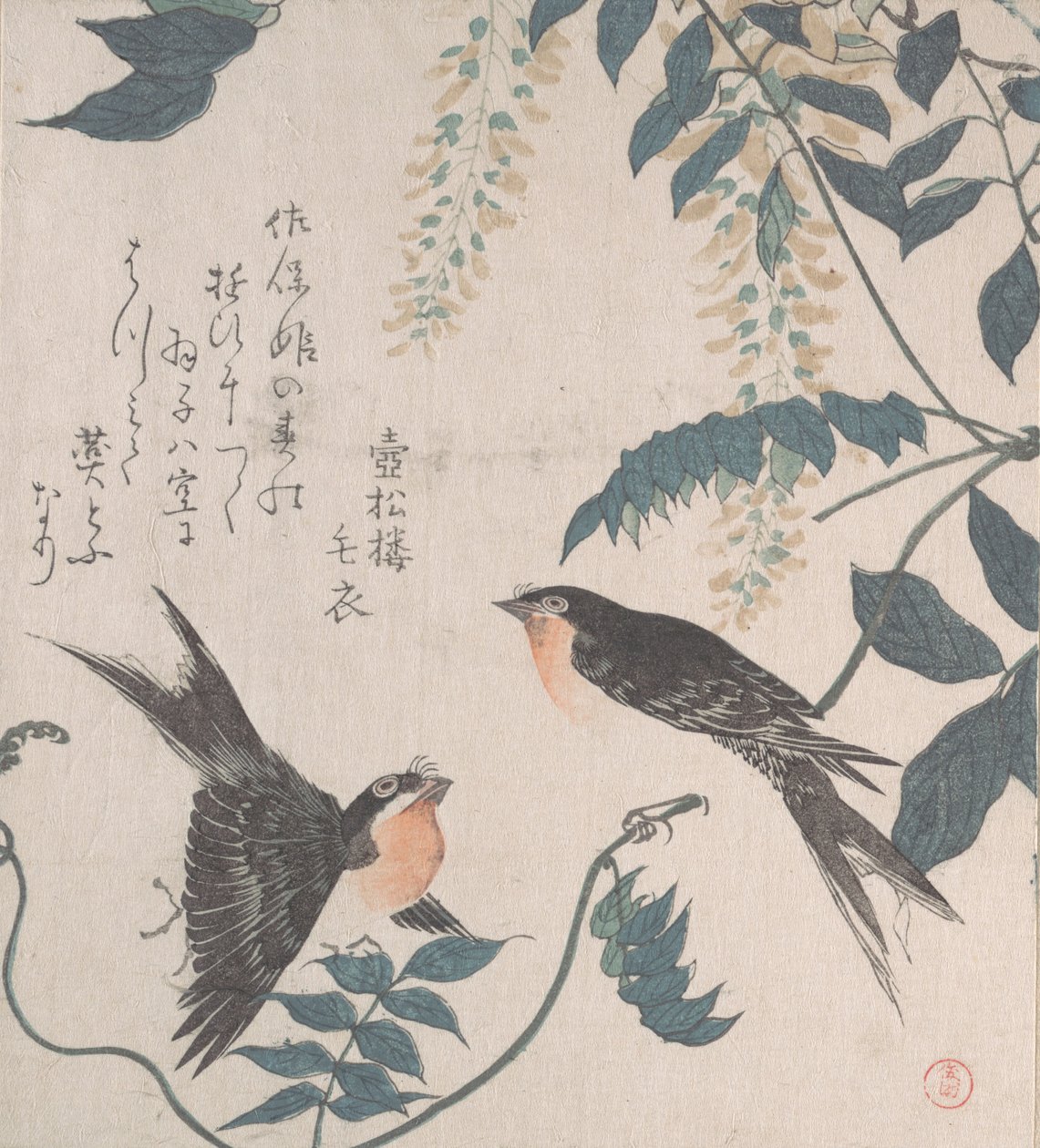 Hirondelles et Glycine, XIXe siècle - Kubo Shunman