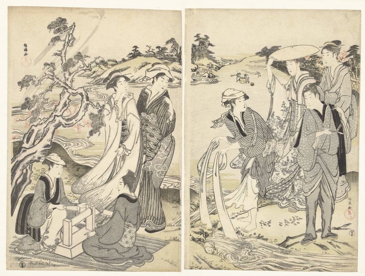 Femmes lavant le long des six rivières Tama - Kubota Shunman