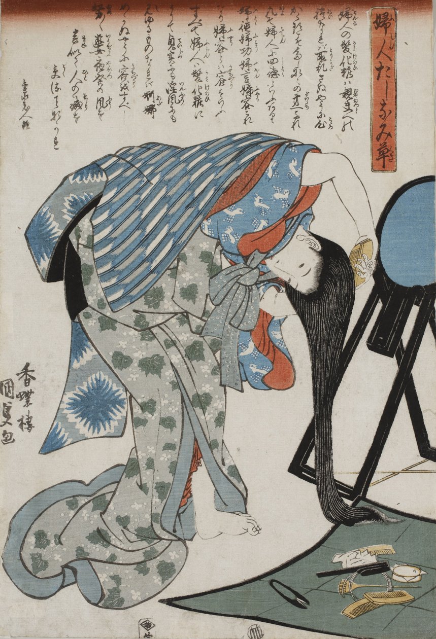Femme se peignant les cheveux - Kunisada