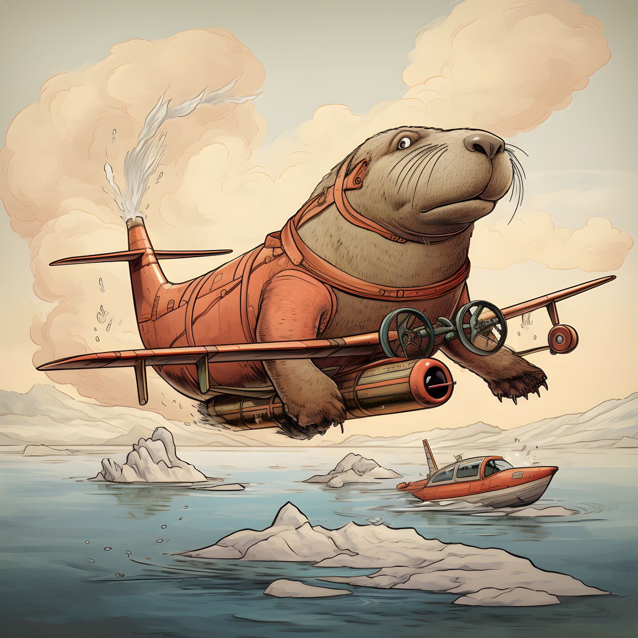 Un morse pilote un avion 4 - Kurt Heppke