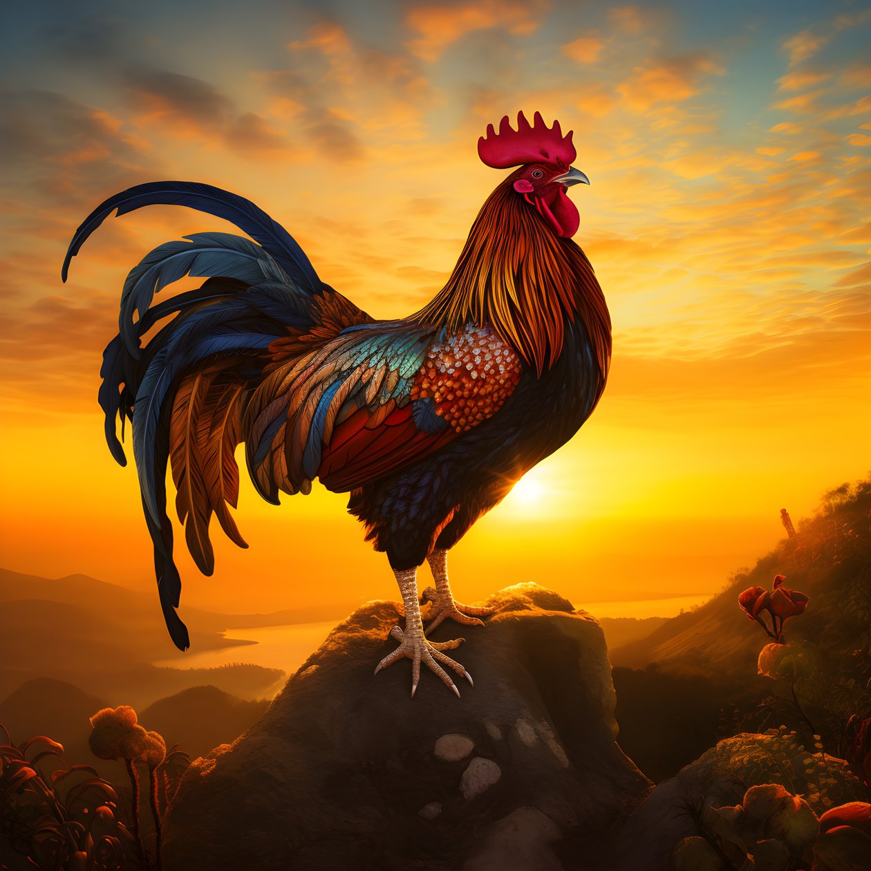 un coq chantant au lever du soleil 1 - Kurt Heppke