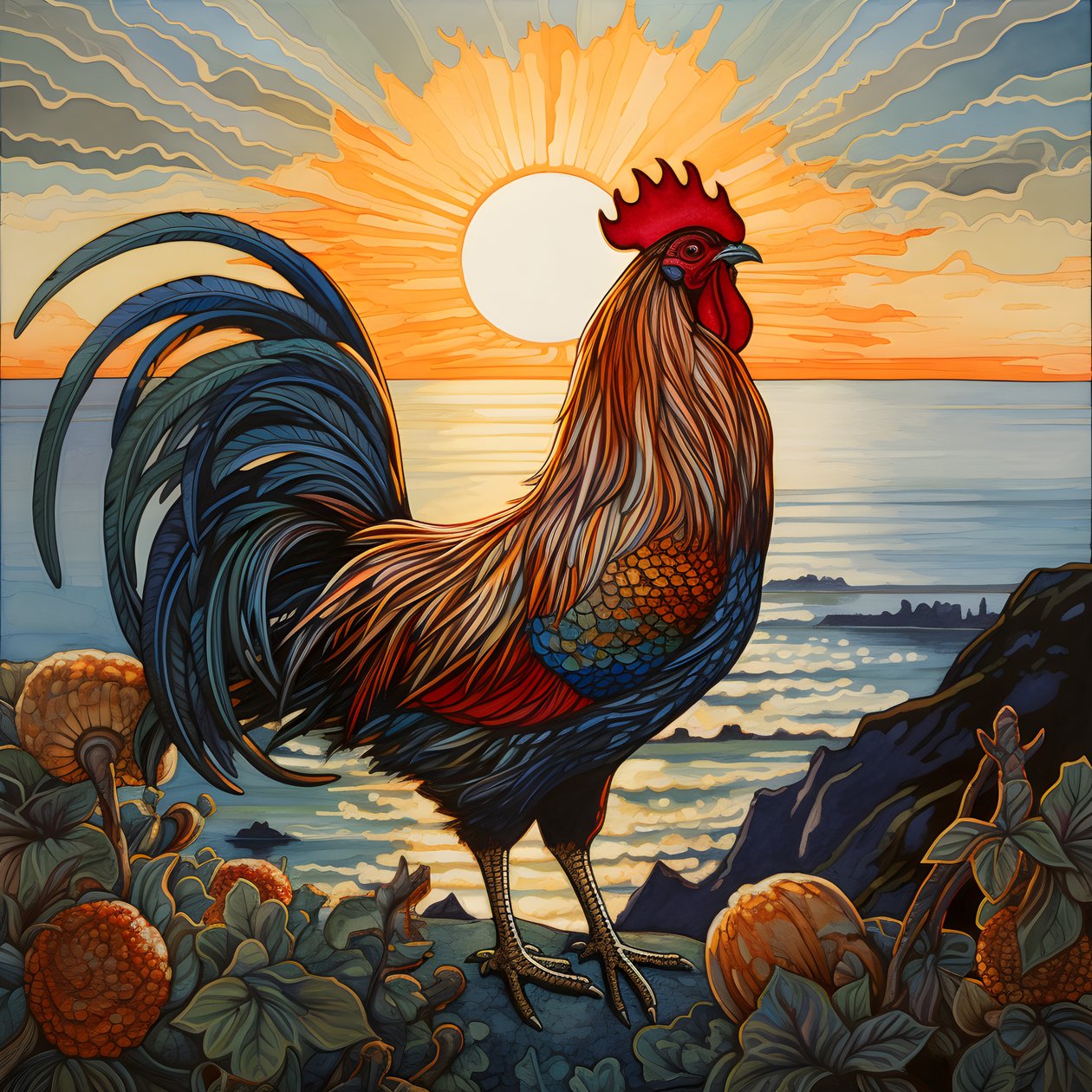 un coq chantant au lever du soleil 2 - Kurt Heppke