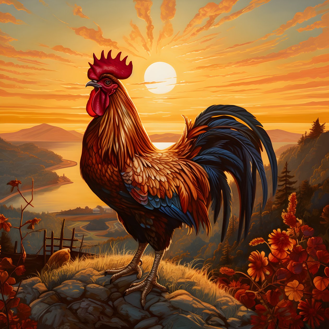 un coq chantant au lever du soleil 3 - Kurt Heppke