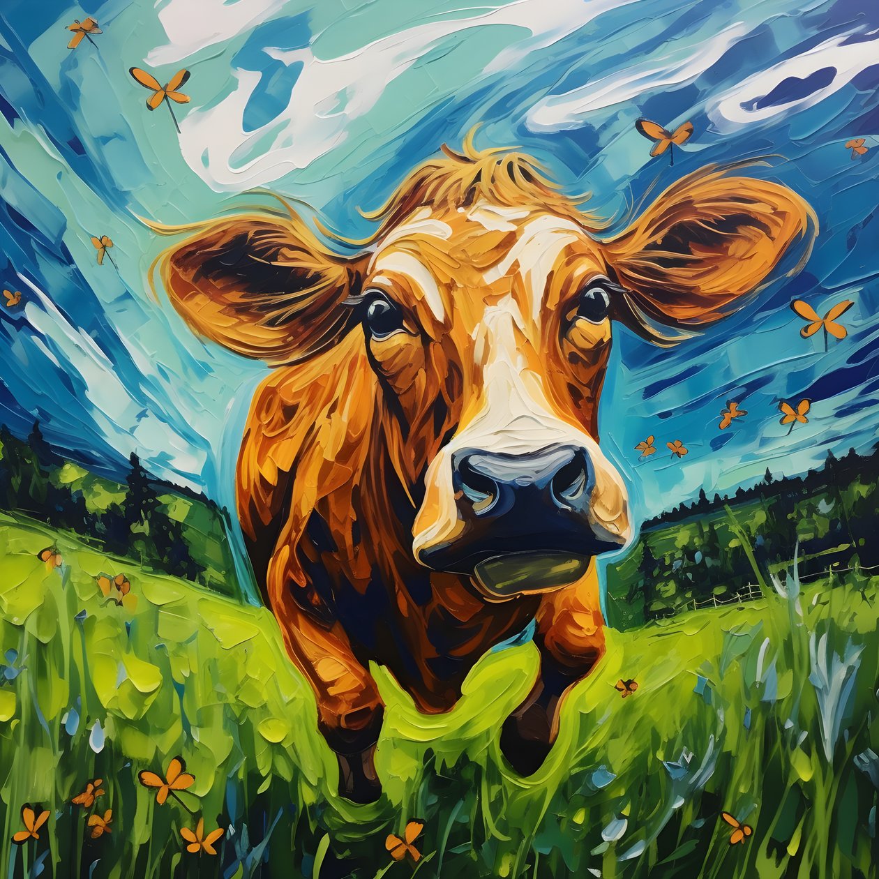 Vache volant au-dessus d
