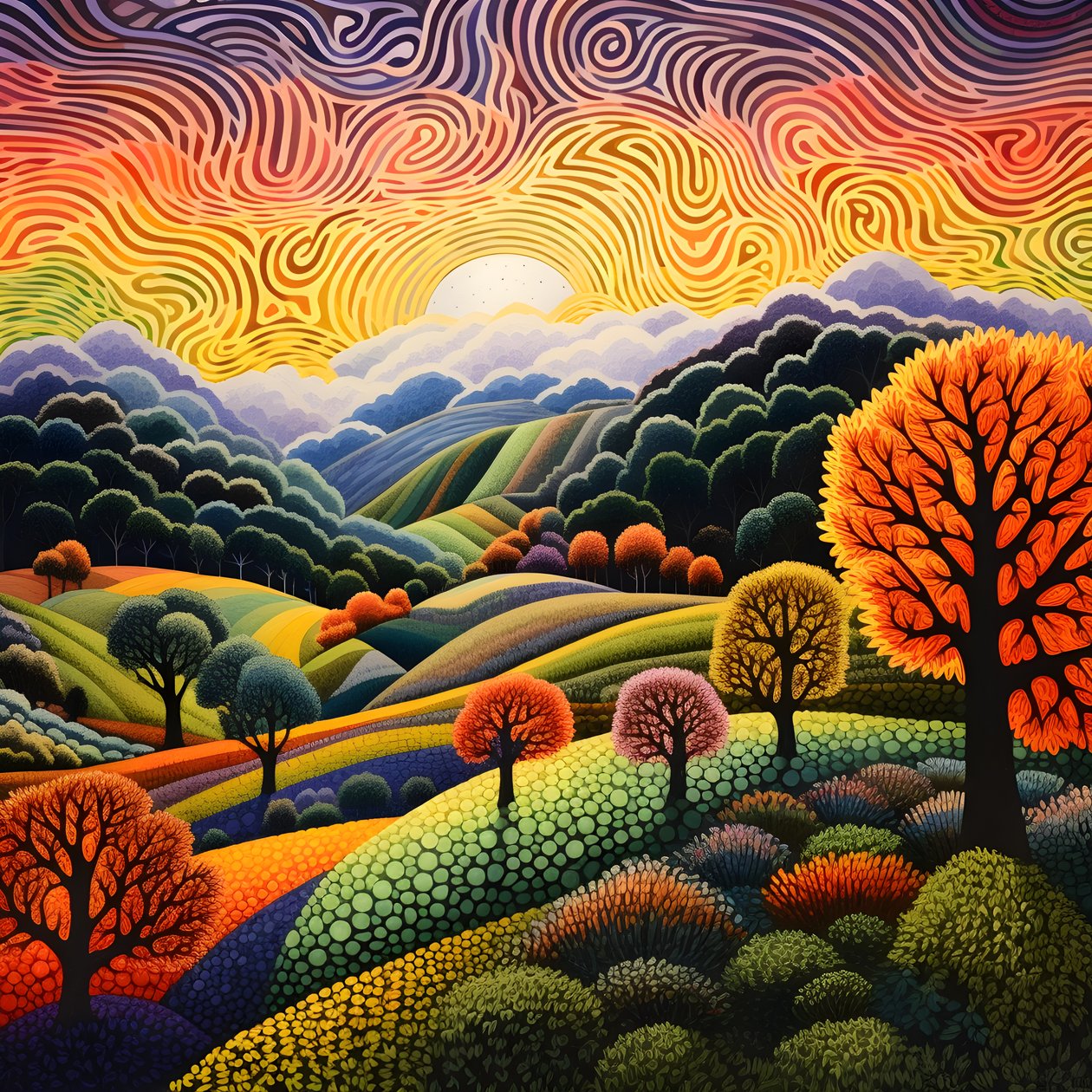 Paysage avec arbres et collines 2 - Kurt Heppke