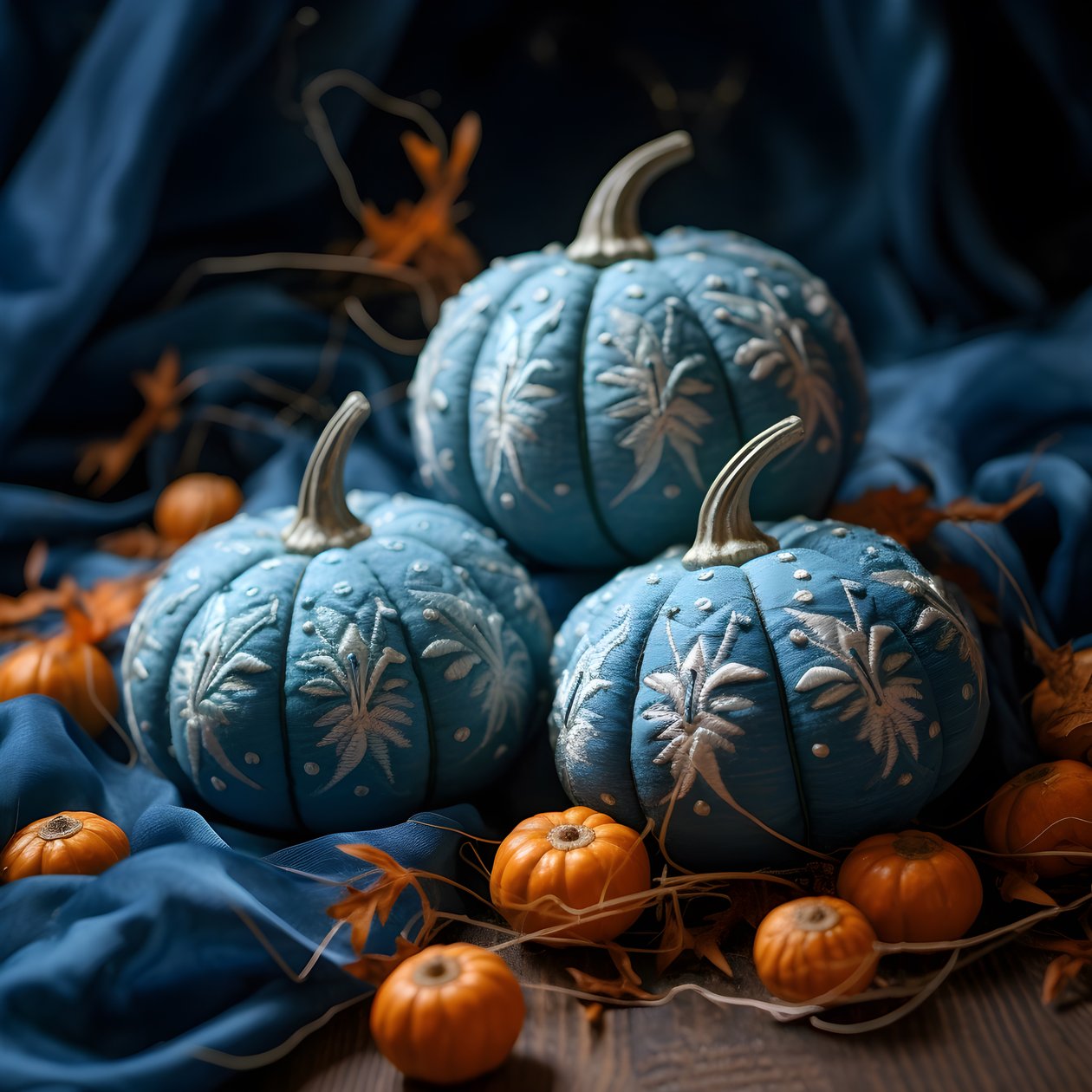 citrouilles brodées en tons bleus 2 - Kurt Heppke