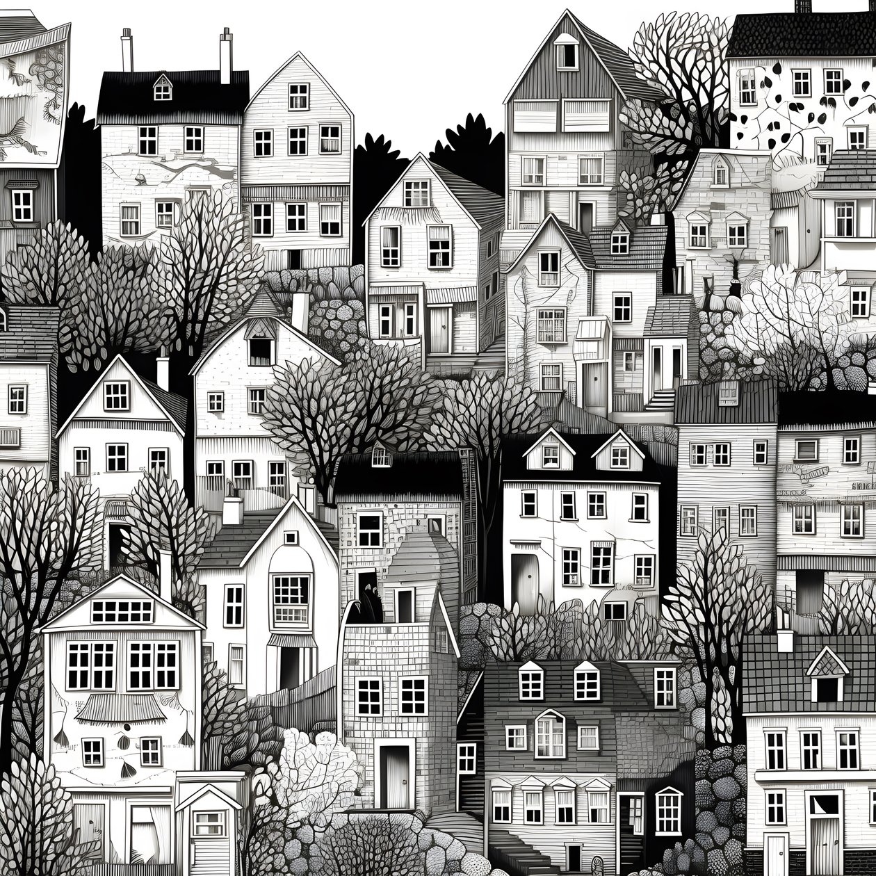 une image en noir et blanc des maisons 2 - Kurt Heppke