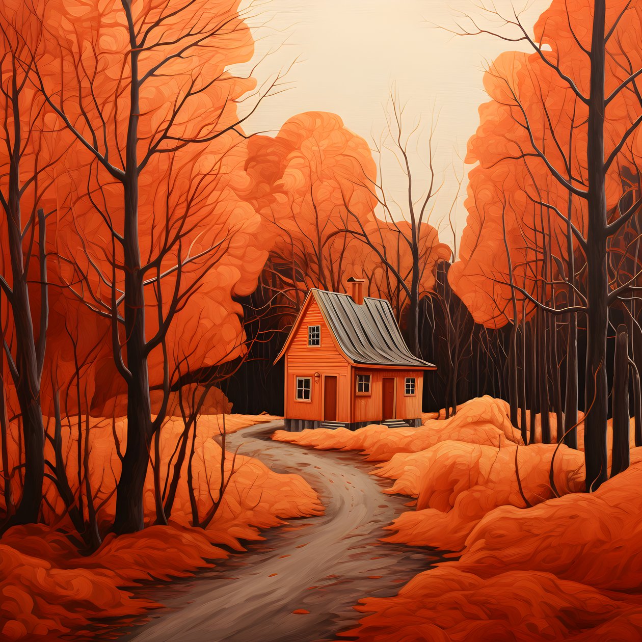 grande maison rouge sur fond bleu 2 - Kurt Heppke