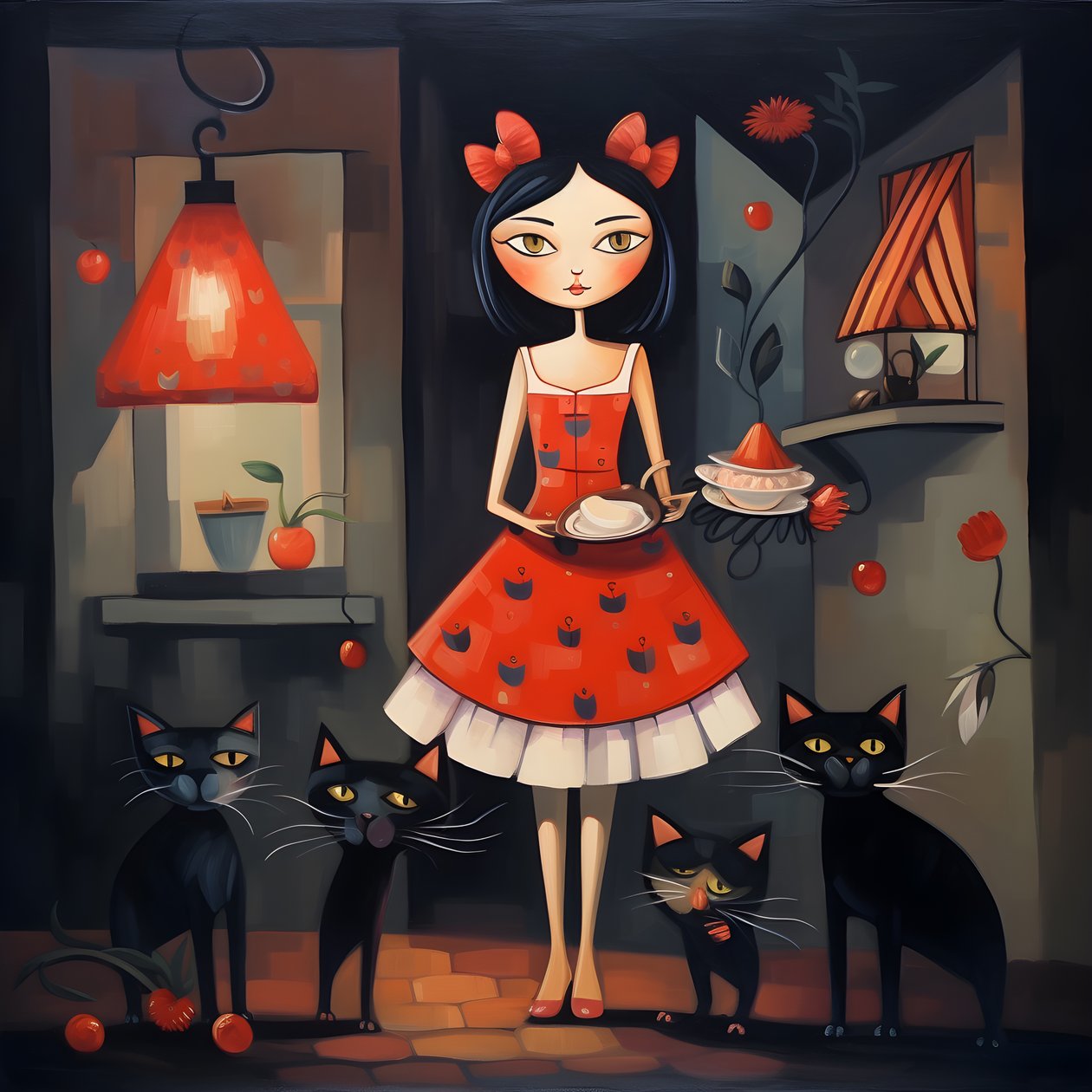 Femme chat folle en robe 1 - Kurt Heppke