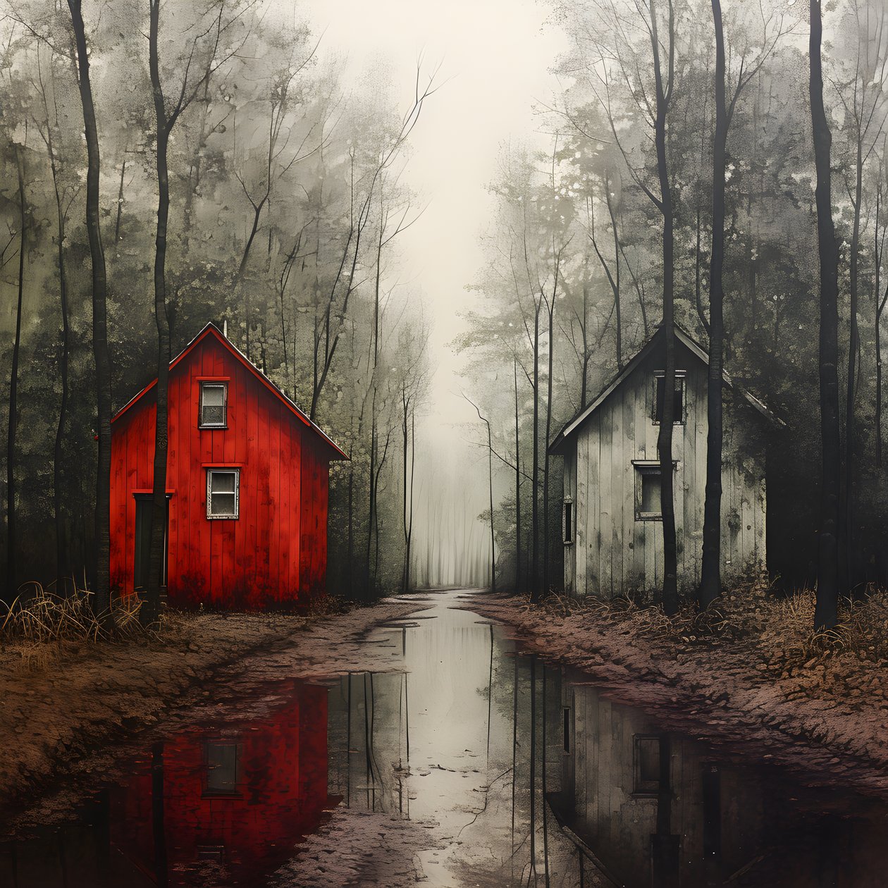 deux maisons rouges dans la forêt 3 - Kurt Heppke