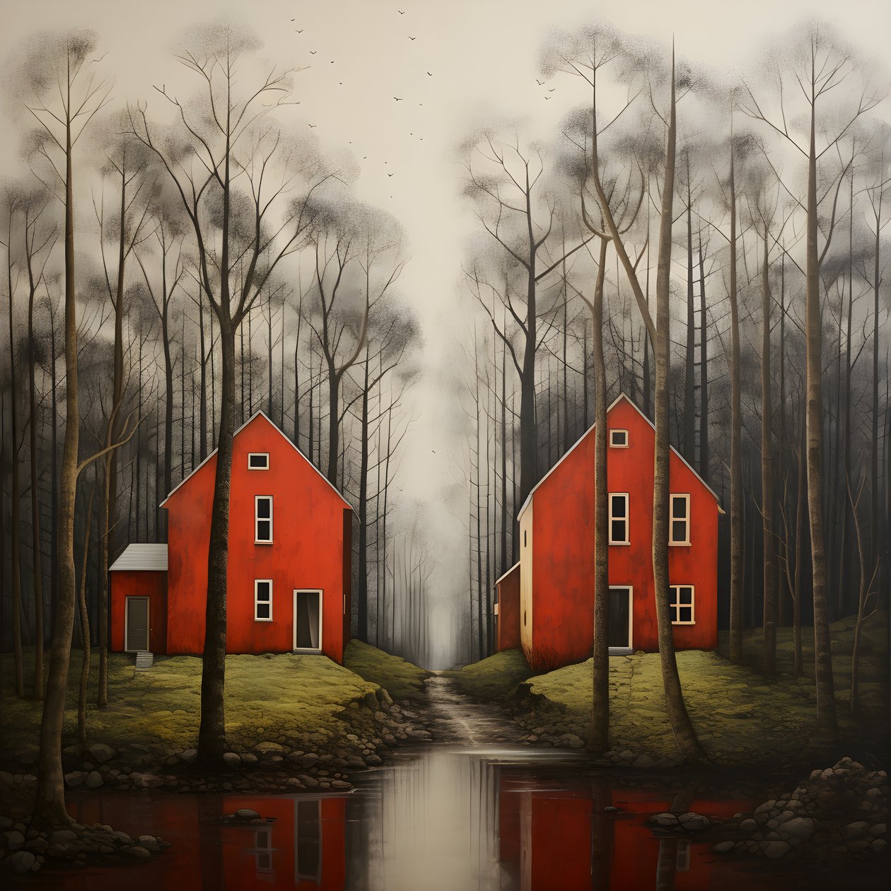 deux maisons rouges dans la forêt 4 - Kurt Heppke