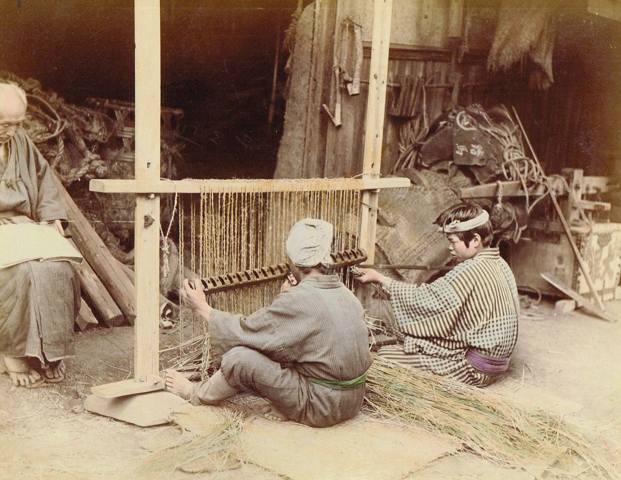 Hommes fabriquant des nattes de paille, c.1890 - Kusakabe Kimbei