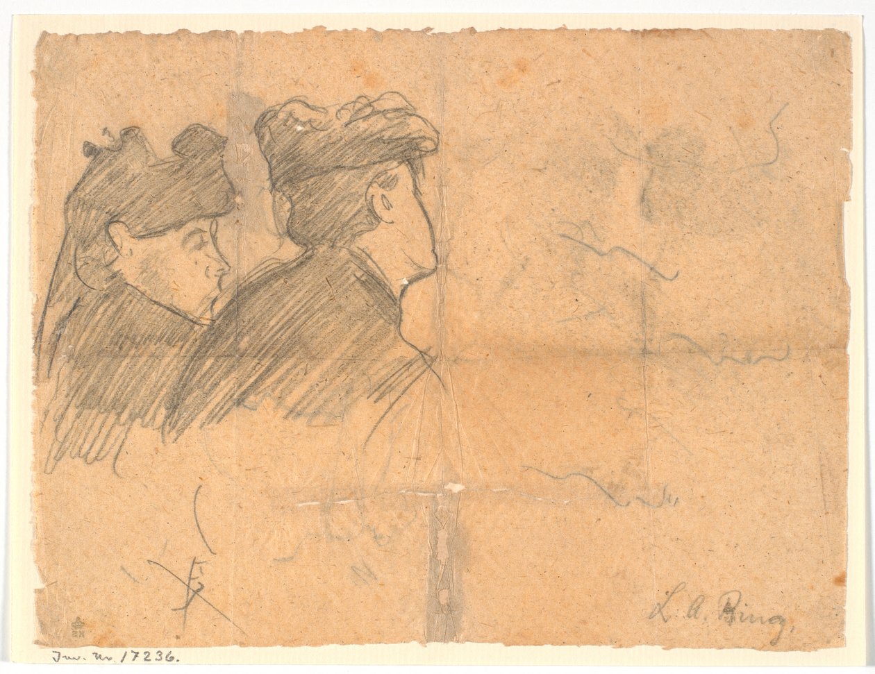 Étude de profil de deux têtes de femmes avec chapeau - Laurits Andersen Ring