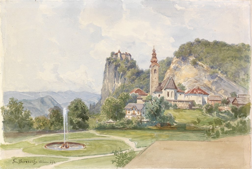 Bled - église paroissiale avec château en arrière-plan - Ladislav Benesch