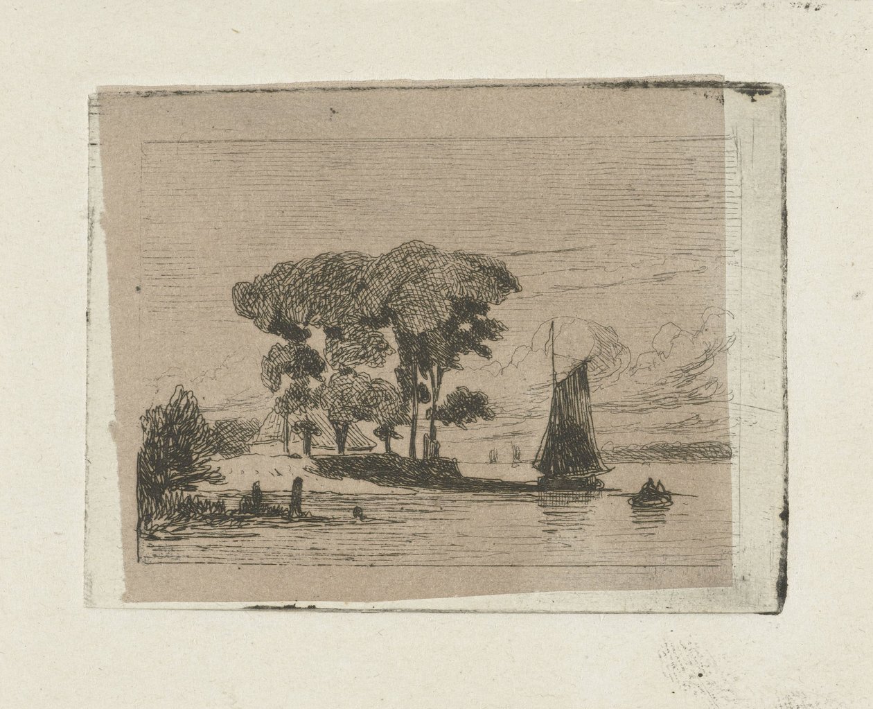 Paysage fluvial avec voilier et arbres - Lambertus  Hardenberg