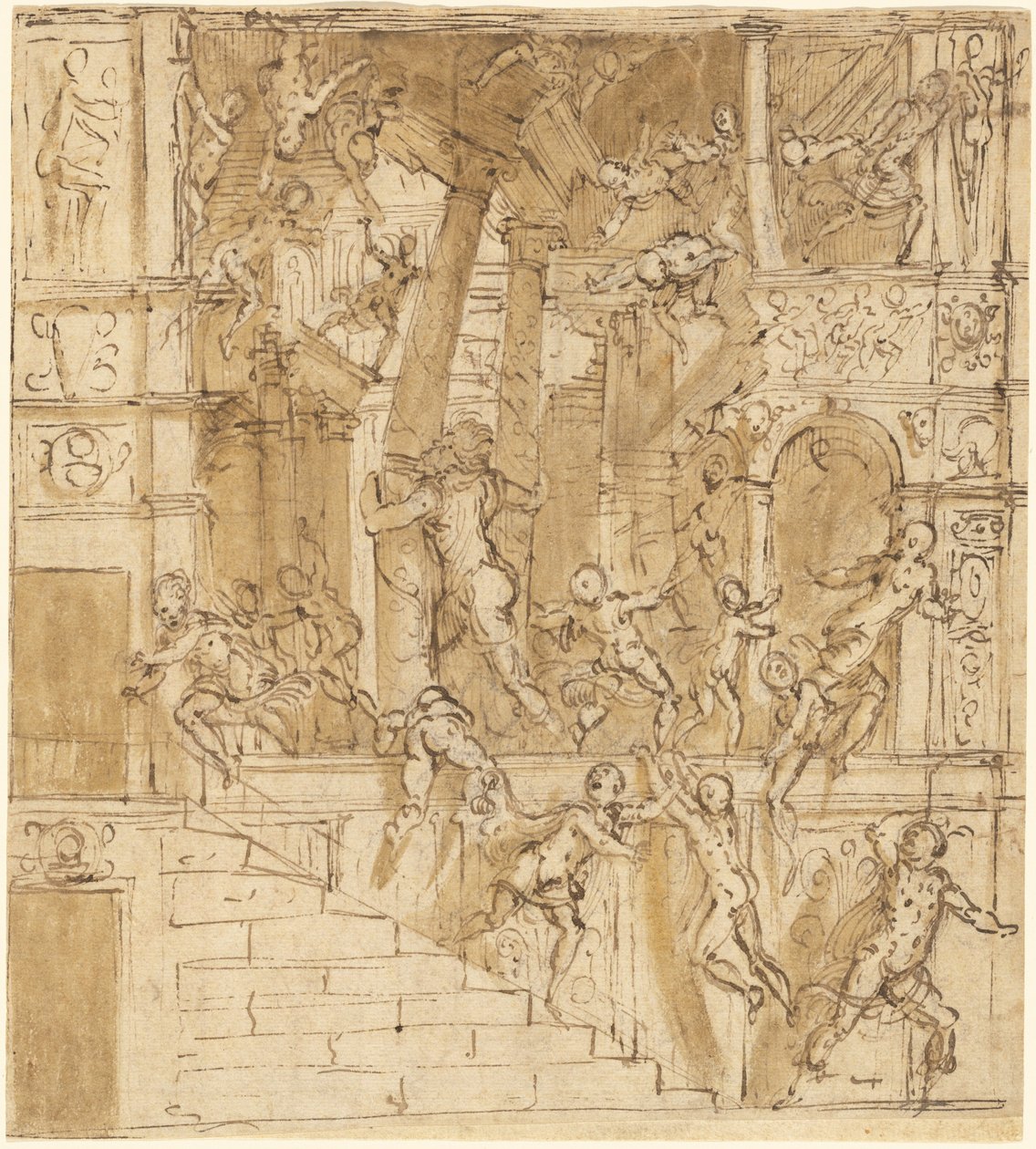 Samson détruisant le temple - Lattanzio Gambara