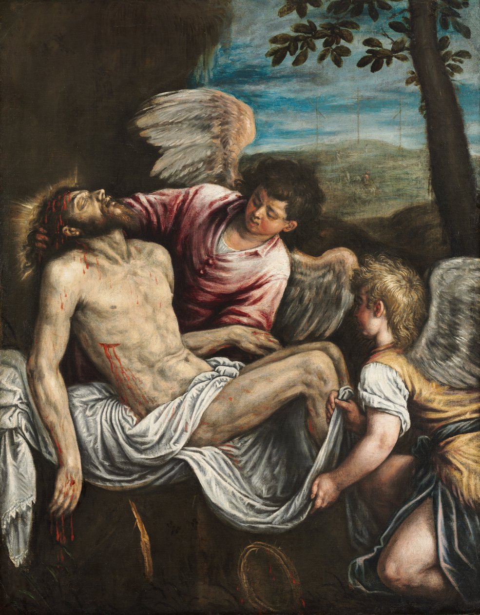 Le Christ mort avec des anges - Leandro Bassano