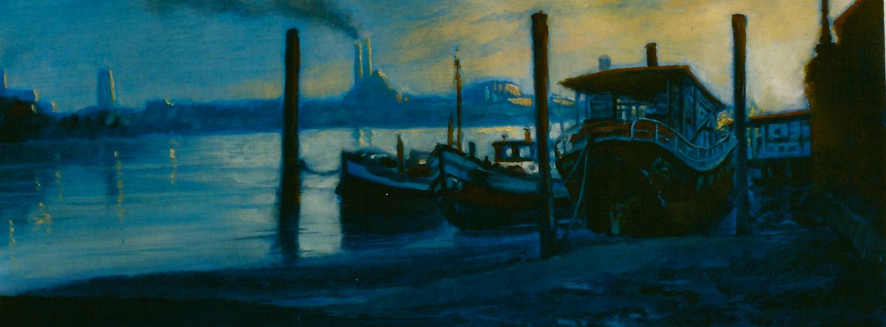 Crépuscule à Chelsea 2002, péniches sur la Tamise - Lee Campbell