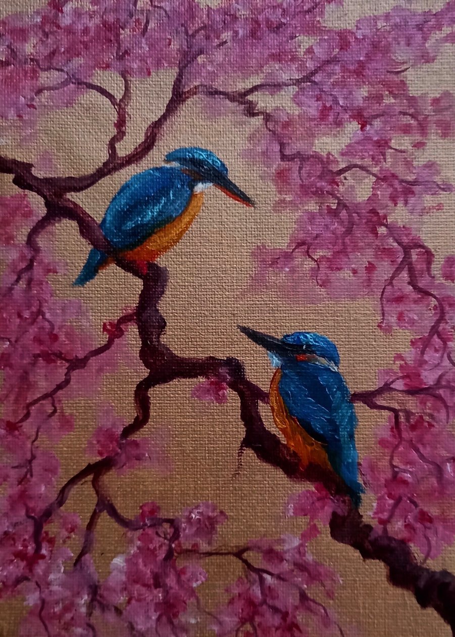 Oiseaux en fleurs, 2024 (huile sur toile) - Lee Campbell