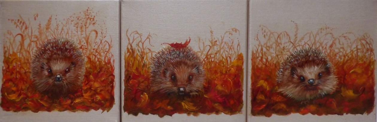 Hérissons en automne, 2024 (huile sur toile) - Lee Campbell