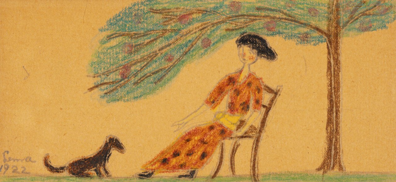 Femme et chien sous un arbre - Lenna Glackens