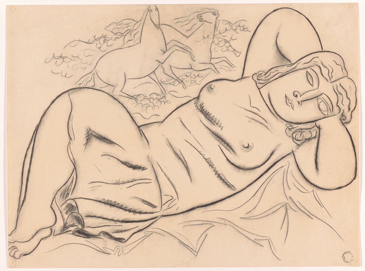 Femme nue allongée avec des chevaux - Leo Gestel