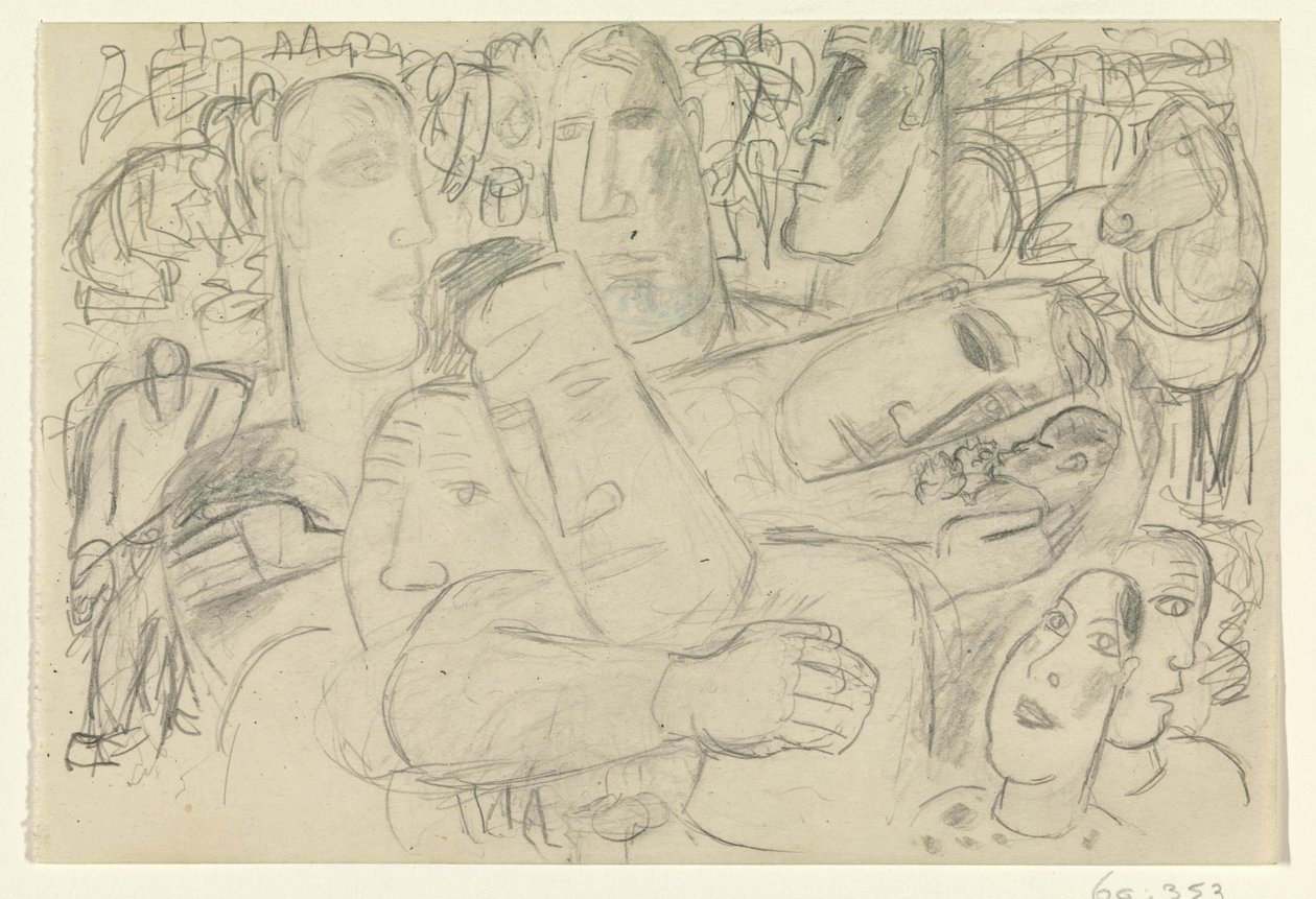 Personnes, visages et un cheval - Leo Gestel