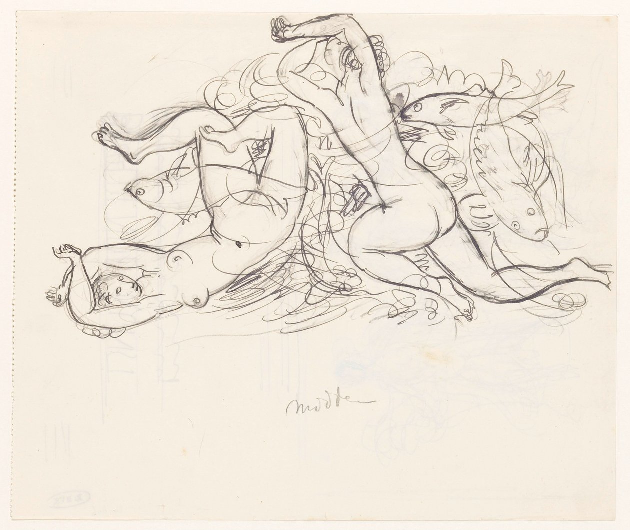Deux femmes nues et trois poissons - Leo Gestel