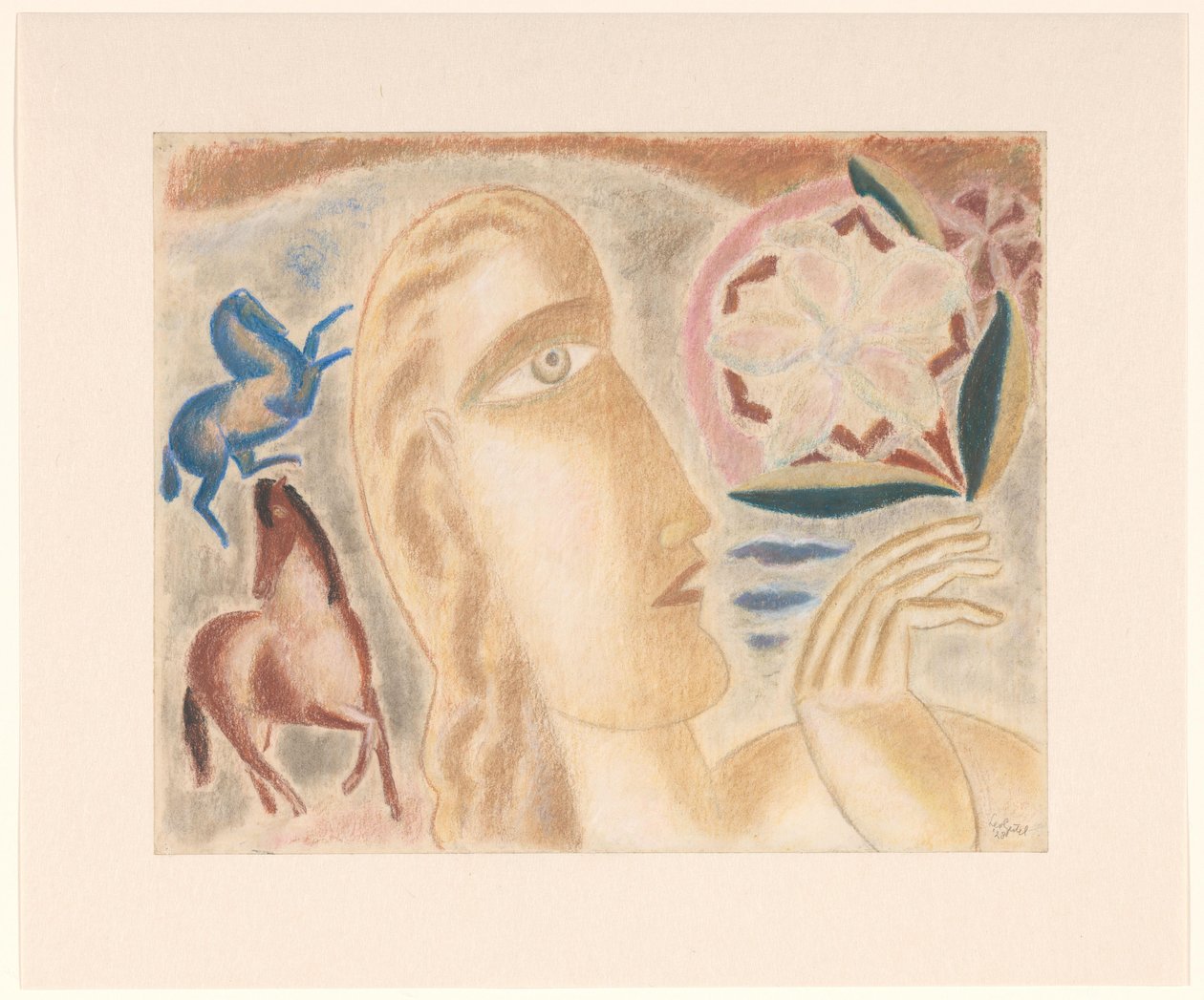 Tête de femme et deux chevaux - Leo Gestel