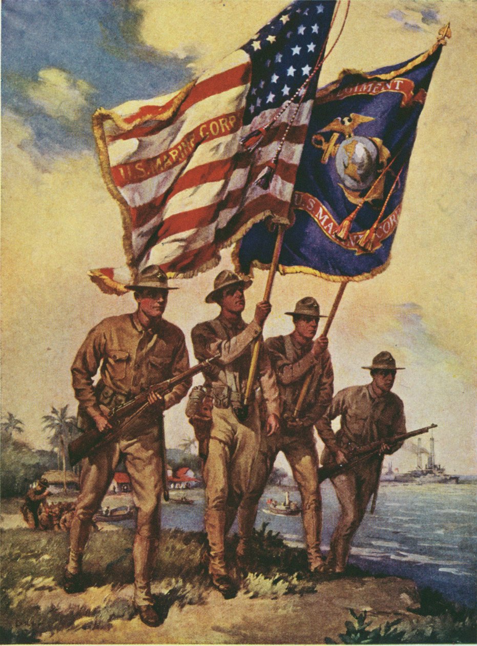Marines américains avec des drapeaux - Leon Alaric Shafer
