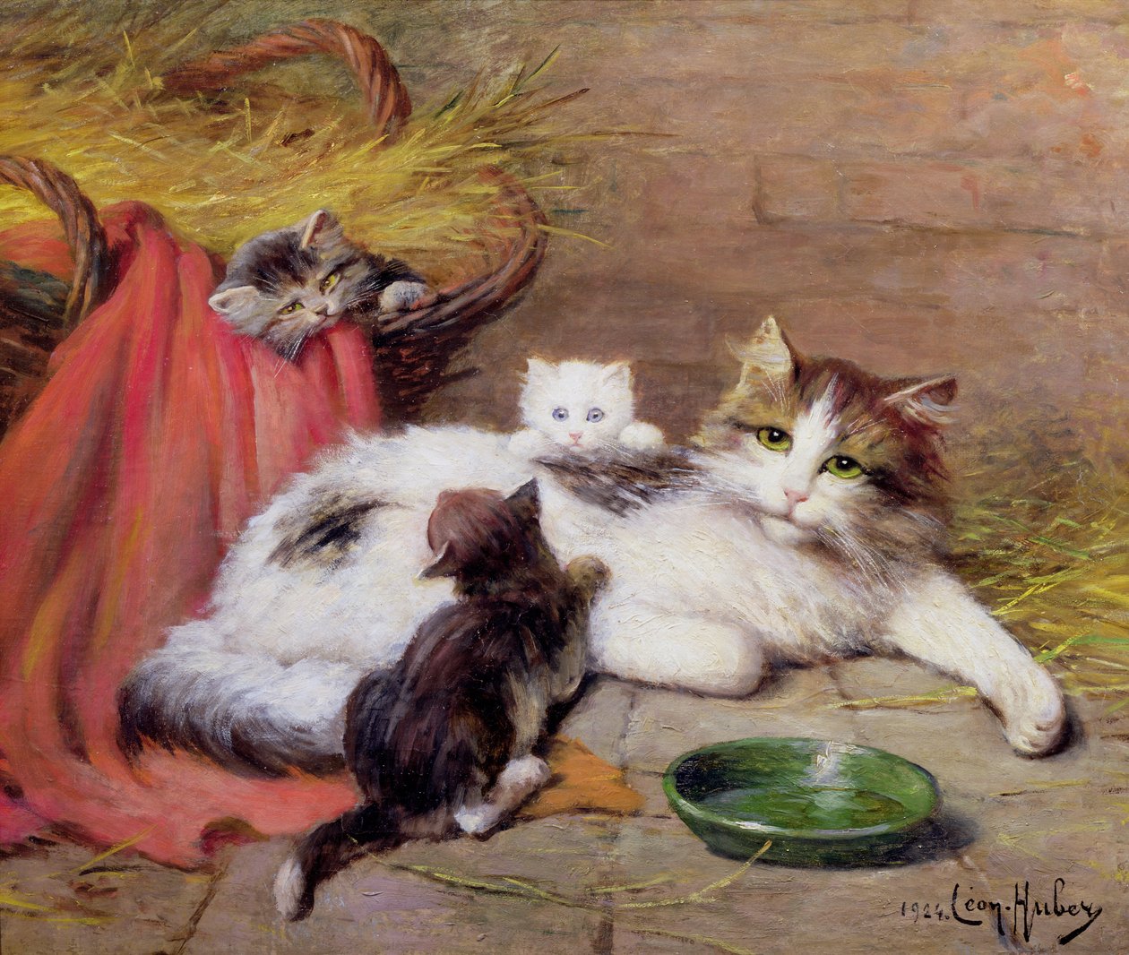 Chat avec chatons, 1924 - Leon Charles Huber