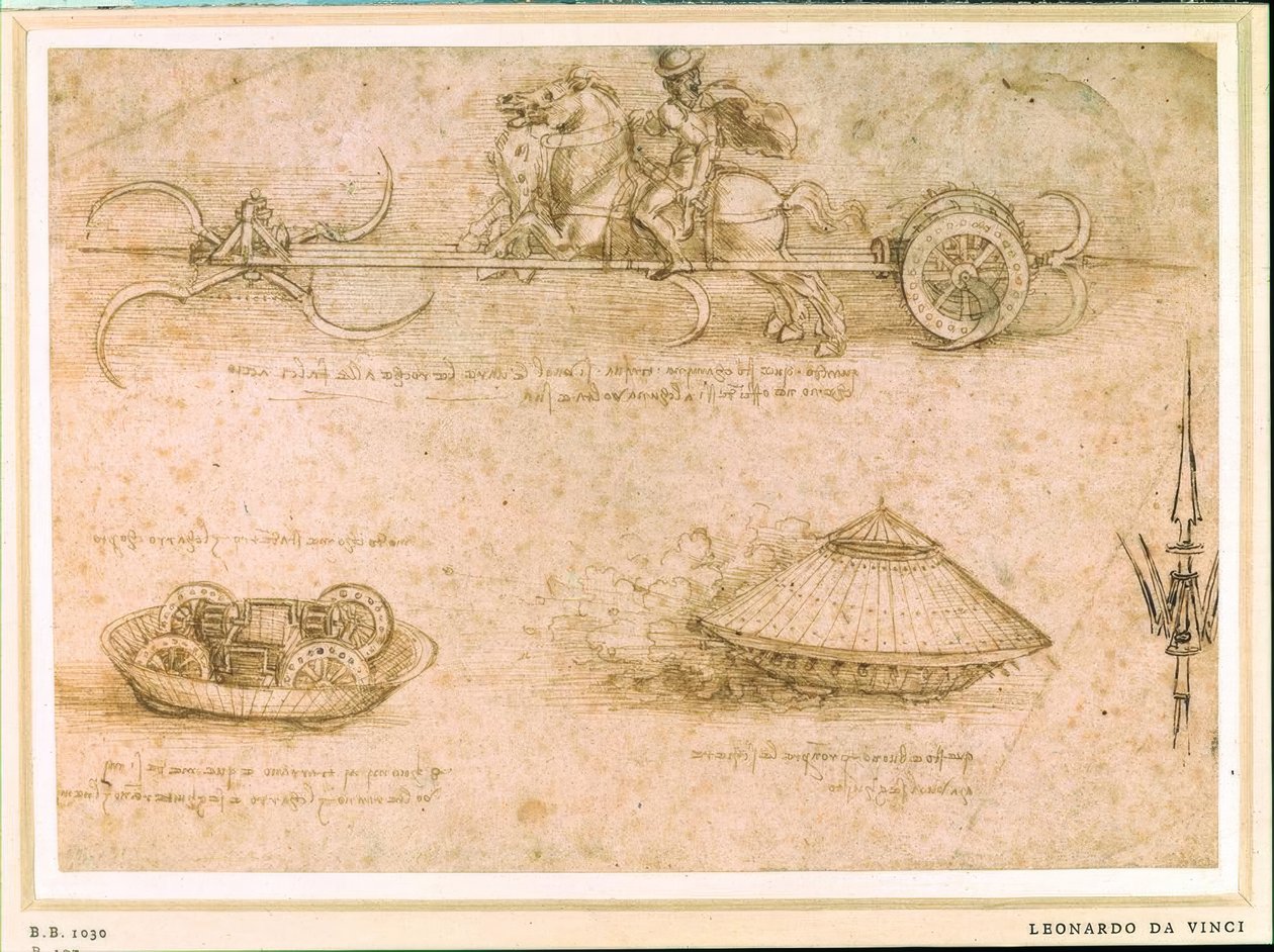 Chariot à faucille et char blindé - Leonardo da Vinci