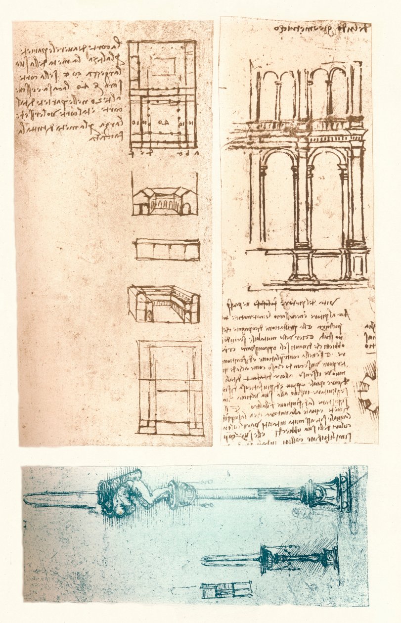 Trois dessins architecturaux, vers 1472-1519, 1883 - Leonardo da Vinci