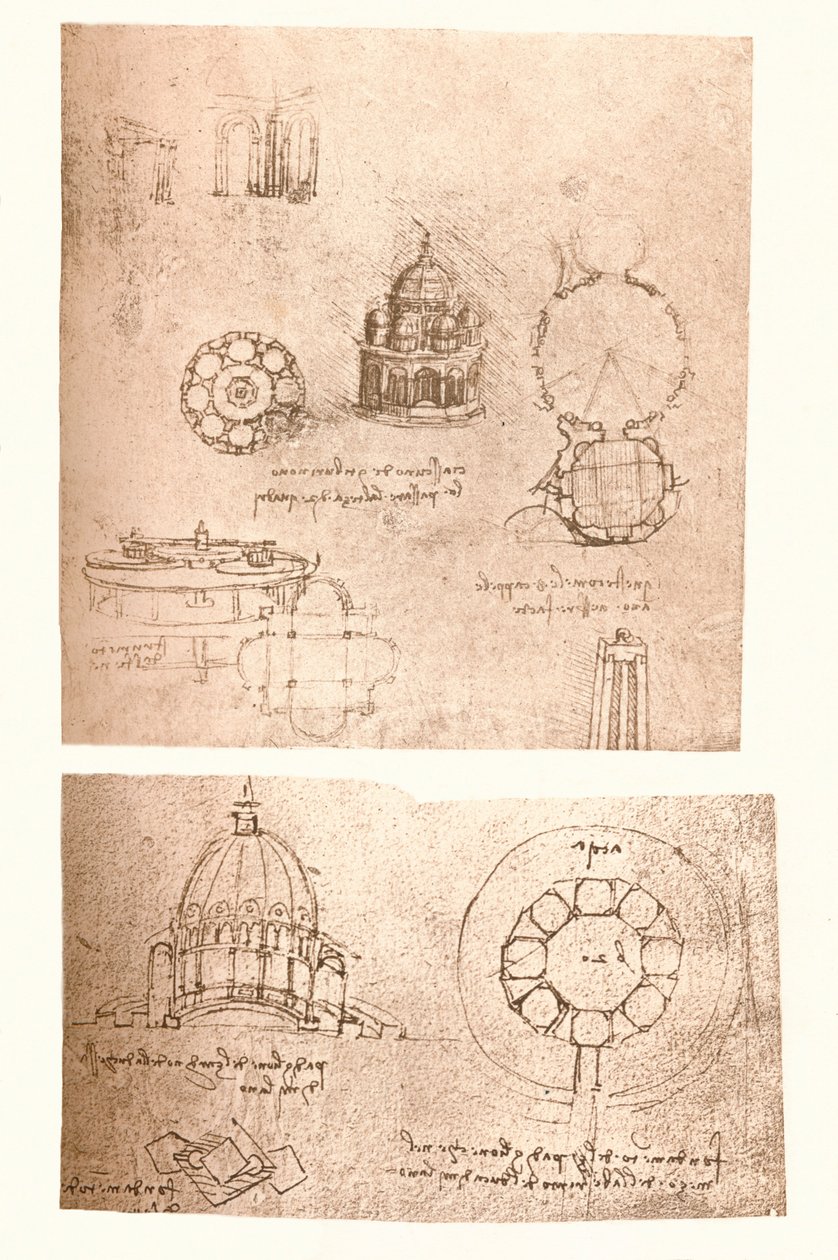 Deux dessins architecturaux, vers 1472-1519, 1883 - Leonardo da Vinci