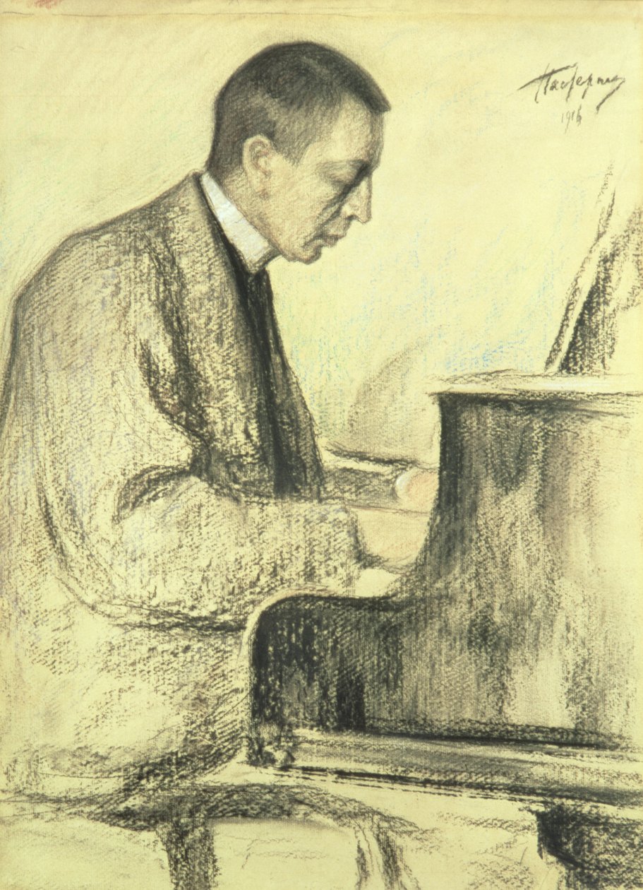 Portrait de Sergei Vasilievich Rachmaninov (1873-1943) au piano, 1916 - Leonid Osipovic Pasternak