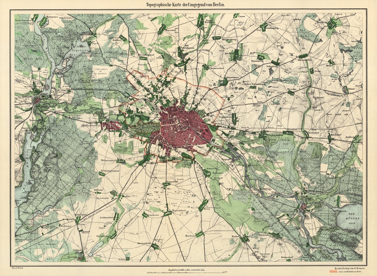Carte de Berlin, publiée par D. Reimer Verlag, Berlin, 1871 - Leopold Kraatz