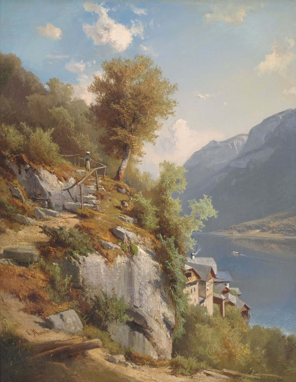 Paysage estival avec vue sur le lac de Hallstatt - Leopold Munsch